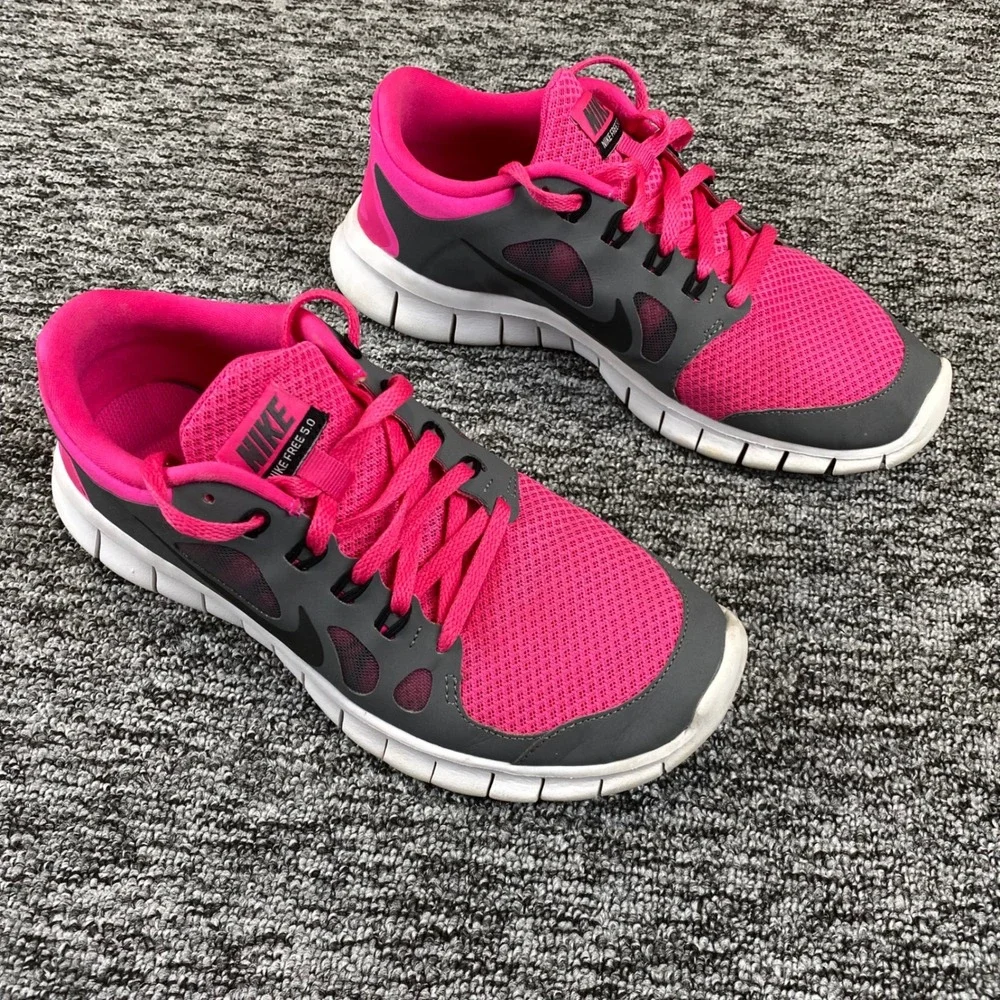 Nike Free 5.0 Big Girls 6.5 Pink Gray Running Shoes 580565 601 2013